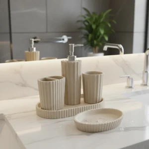 Travertin Aura Bath Set With Tray