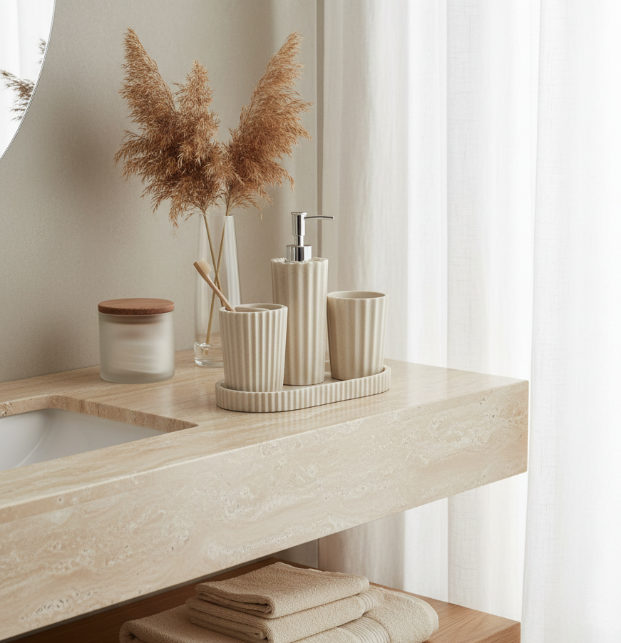 Travertin Aura Bath Set With Tray - Image 4