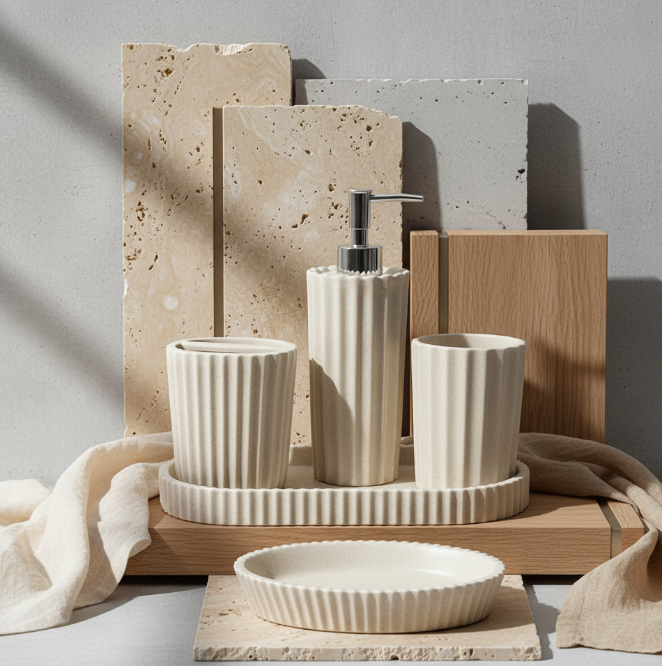 Travertin Aura Bath Set With Tray - Image 2