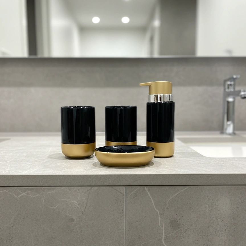 Glossy Black & Gold Dipped Bath Set - Image 4