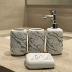 White & Grey Marble Texture Bath Set
