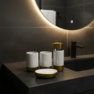 White & Matte Gold Dipped Bath Set