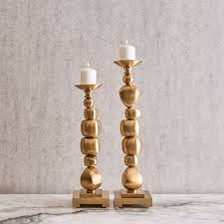 Golden Stacked Rock Candleholders - Image 2