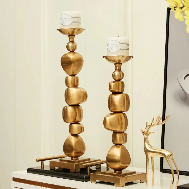 Golden Stacked Rock Candleholders