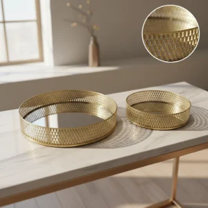 The Lyra Burnished Lattice Mirror Tray Set of 2