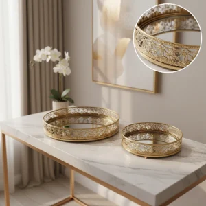 Celestia Imperial Filigree Mirrored Tray Set of 2