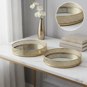 The Orion Gilded Star-Cut Mirrored Tray Set of 2