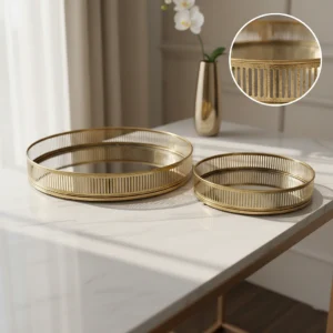 The Valery Gilded Fluted Mirrored Tray Set
