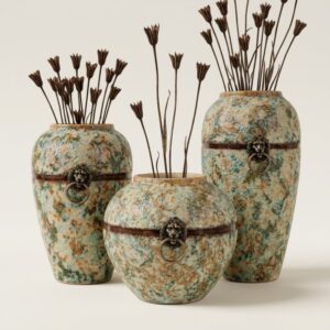 Rustic Sculpt Vases Trio