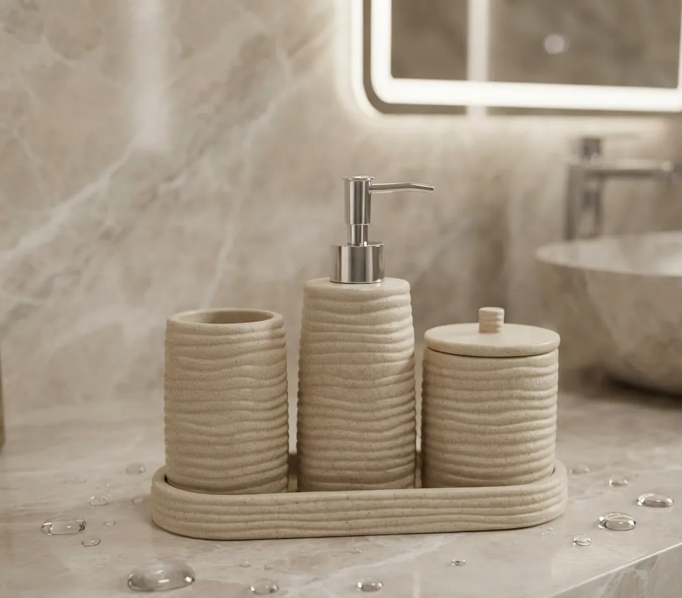 Aurevia Ribbed Bath Set With Tray