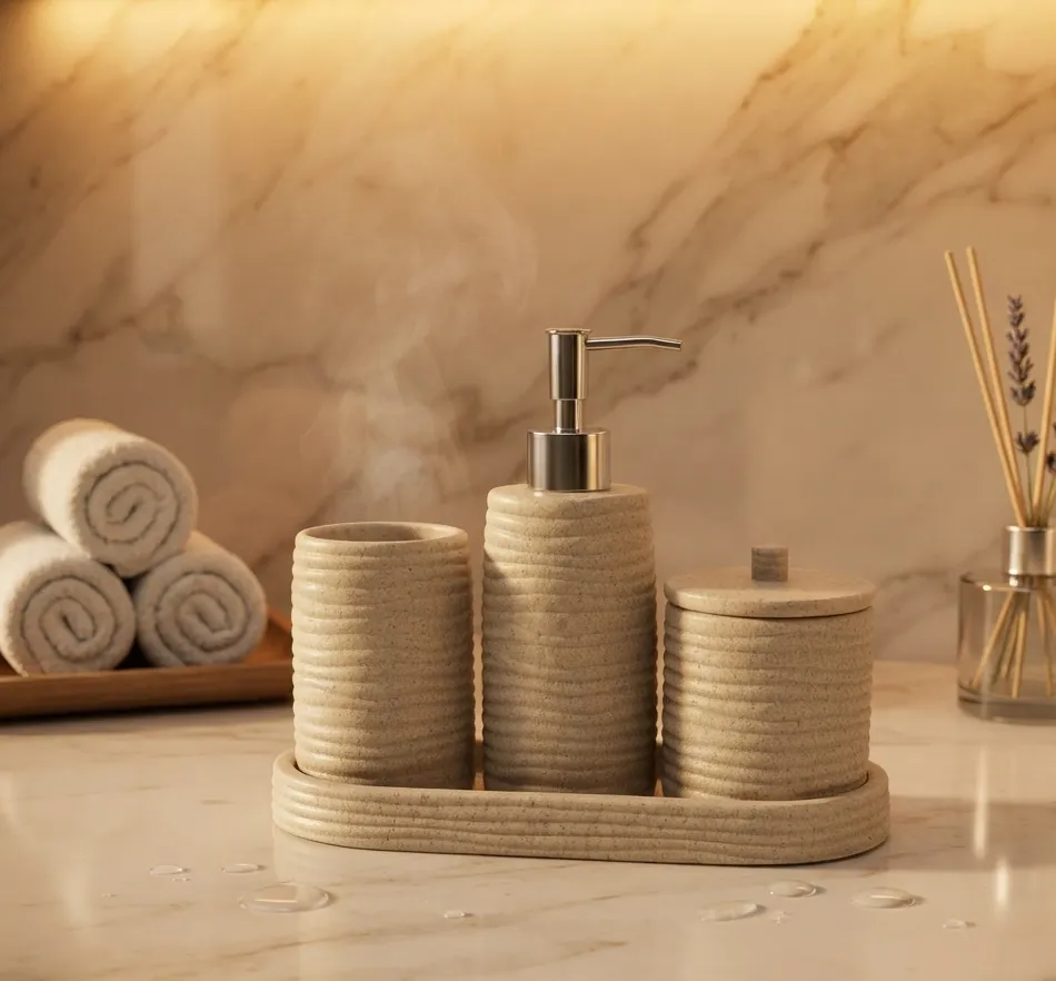 Aurevia Ribbed Bath Set With Tray - Image 5
