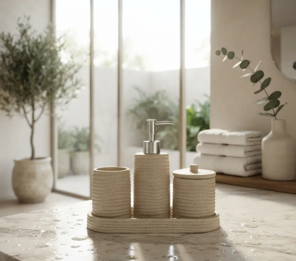 Aurevia Ribbed Bath Set With Tray - Image 4