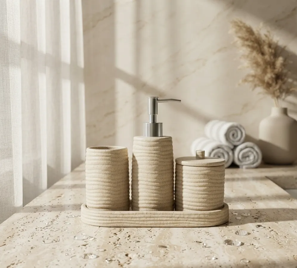 Aurevia Ribbed Bath Set With Tray - Image 2